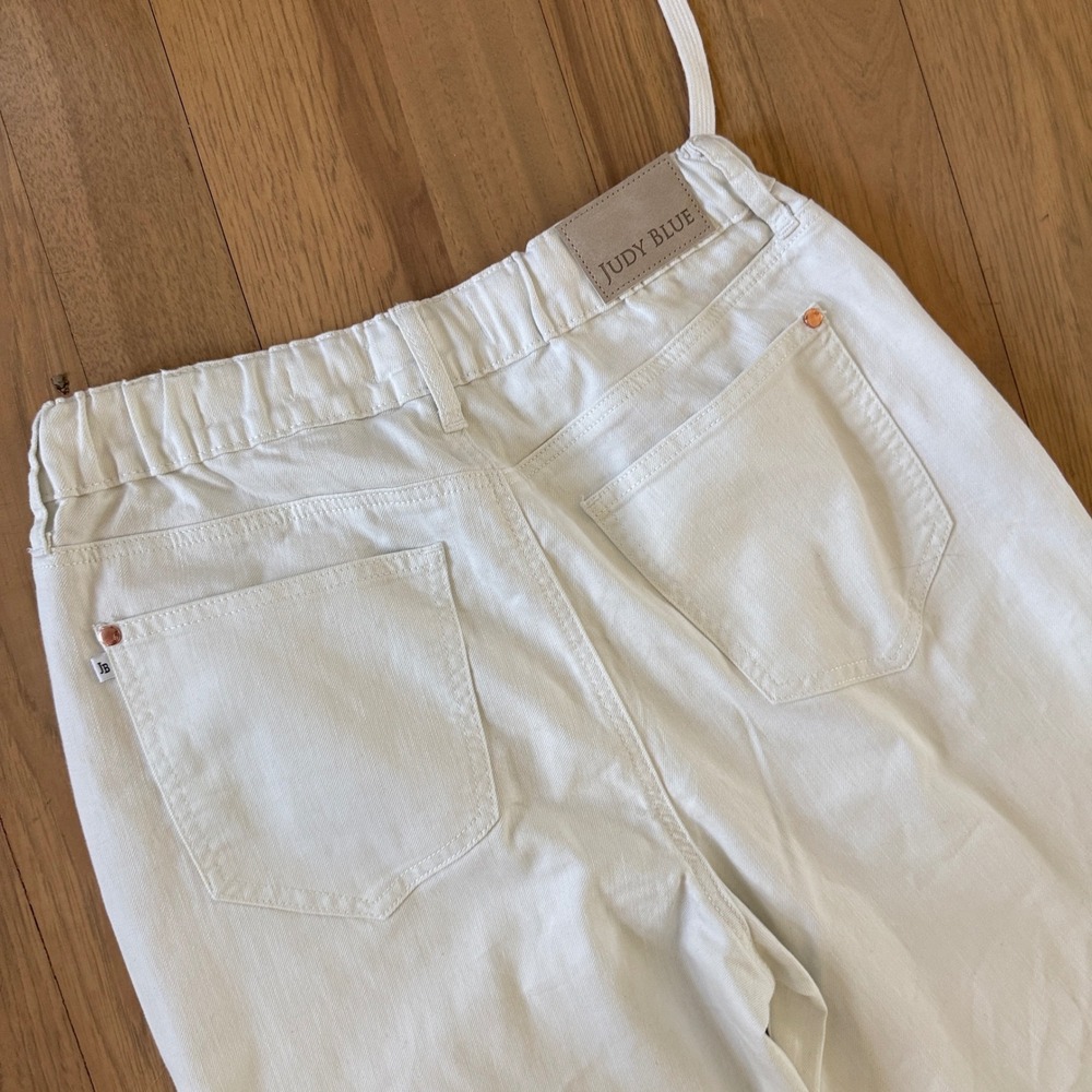Judy Blue Palazzo Pants Womens 7/28 Long White Featherweight Elastic Drawstring - Picture 5 of 16
